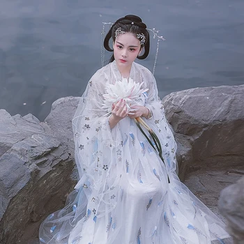 Ženské Hanfu Elegantné Biele Šaty Princezná Šaty Čínskej Tradičnej Dávnych Han/Tang/Pieseň Dynastie Víla Hanfu Kostýmy VO1313
