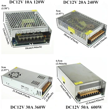 Napájanie 12 V DC, LED svetelný Zdroj Napájania Prepínanie Transformer AC 110V 220 V DC 12 V, 12W 24W 36W 60W, 120W 240W 600W