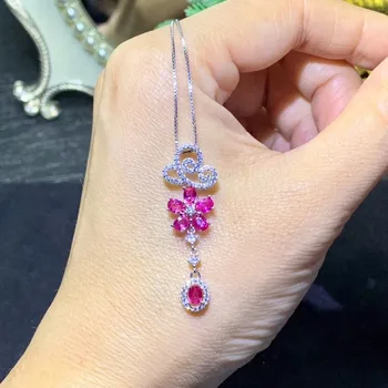 KJJEAXCMY boutique šperky 925 sterling silver vykladané prírodný ružový zafír drahokam žena luxusné prívesok náhrdelník podporu čaj