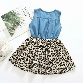 1-6Y Batoľa Detský Baby Girl Prehrabať Bowknot Mini Šaty bez Rukávov Roztomilý Leopard Tlač Princezná Šaty Party Oblečenie