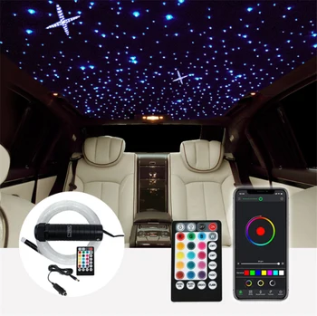 Používanie auta Bluetooth 6W RGB LED Optické Svetlá Star Stropné svietidlo Auta APLIKÁCIU Diaľkové ovládanie Optický Kábel Režim Hudby Osvetlenie
