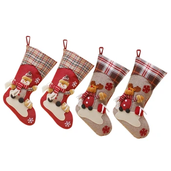 Vianočné Ponožky 4 Pack,Sobov Snehuliak Vianočné Pančuchy,Krb Visí Pančuchy na Vianočné Dekorácie