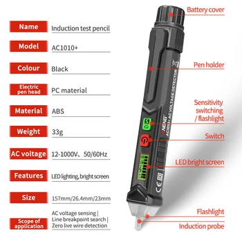 Non-Kontakt AC Napätie Detektora Digitálny Displej LCD Test Meter Volt Alarm Pero S Nastaviteľnou Citlivosťou Volt Auto Power-off