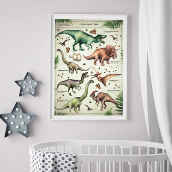 Plátno na Stenu Umenie HD Dinosaura Vytlačí Plagát Cartoon Zvierat Domáce Dekorácie Nordic Maľovanie Na Obývacia Izba Modulárny Obrázky Rám