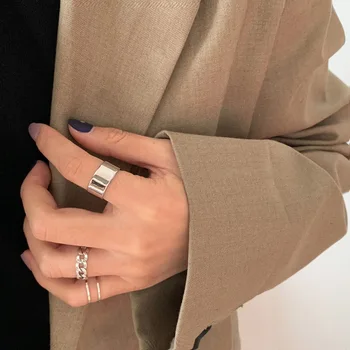 3KS/SET Kórea Vintage Kovové Reťaze Otvoriť Prstene pre Ženy Zlato Strieborná Farba Široký Prsteň Strany Šperky, Darčeky