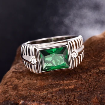 925 Sterling Silver pánske Prstene Vysokej Kvality Emerald Bielymi Zirkónmi snubný Prsteň Štvorec Zelený Zirkón Mužov Krúžok