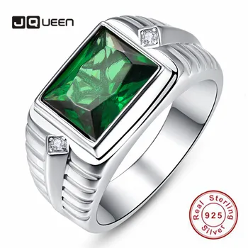 925 Sterling Silver pánske Prstene Vysokej Kvality Emerald Bielymi Zirkónmi snubný Prsteň Štvorec Zelený Zirkón Mužov Krúžok