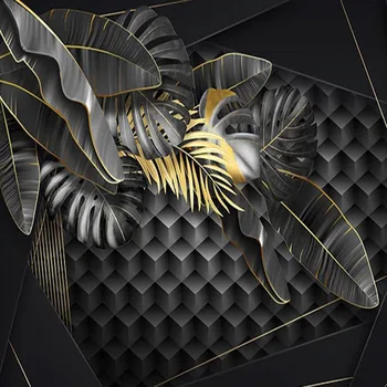 Vlastné Nástenné Moderné Tapety Jednoduchý Zlatý Tropických Rastlín Listy 3D Stereo Geometrické Nástenné Maľby Obývacia Izba Gauč TV Nálepky