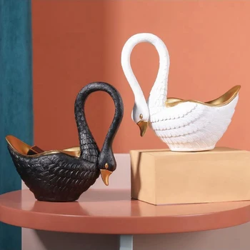 Home Office Skladovanie Tlačidlo Príslušenstvo Držiak Tabuľky Organizovať Umelecké White Black Swan Moderný Stolový Kontajner Misy Dekorácie