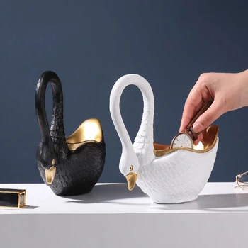 Home Office Skladovanie Tlačidlo Príslušenstvo Držiak Tabuľky Organizovať Umelecké White Black Swan Moderný Stolový Kontajner Misy Dekorácie