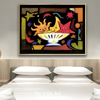 Pastorálna cartoon slnko, mesiac, hviezdy misy plátno potlače olejomaľba tlačené na plátno chlapec, izba wall art decoration obrázok