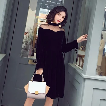 2019 ženy oka šaty jeseň zima ženy dlhým rukávom kórejský elegantné čierne tvaru šaty Vestido sexy party šaty žena H103