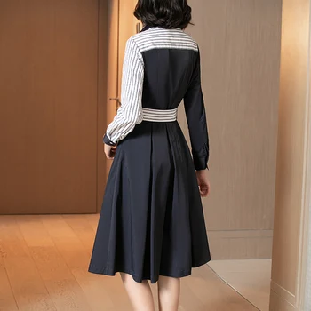 Plus Veľkosti 4XL Šaty Žien Dlhý Rukáv Nepravidelný Tričko Šitie Pruhované Šaty 2021 Jar Novú-line Elegantné Office Lady Vestido