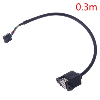 1pcs 30 cm/50 cm Doska Vnútorný 9pin na Dual Port USB 2.0 Žena Skrutku Lock Panel Prípojný Kábel Predlžovací Kábel Adaptéra