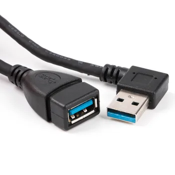 2 x pc USB 3.0 Mužov a Žien Super Rýchlosť Počítača USB3.0 Predlžovací Kábel Ľavý a Pravý Uhol Čierna rozšírenie kábel