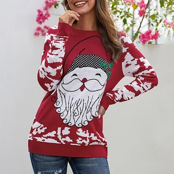 Vianočné Ženy Sveter Santa Claus, Vianočné Tlač Dlhý Rukáv O-Krku Vianočné Pletenie Pulóver Sveter Topy