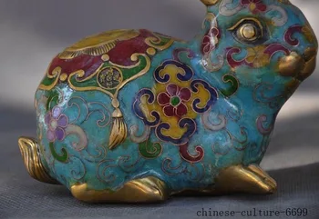 Vianočné Čínske Feng Shui bronz Cloisonne Pozlátené 12 Zverokruhu rok zvierat králik socha pár halloween