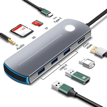 USB C Hub-8-V-1, USB Typ-C Rozbočovač USB 3.0 Výstup Adaptér pre Nabíjačku USB Hub-Rozbočovač Rýchlosť Prenosu TF SD Kariet