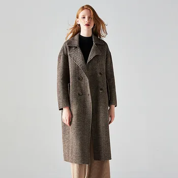 Dlho vlnené zmesi cashmere coats pre ženy 2019 jeseň zima bežné dámy bundy plus veľkosť kabát kávy pričom uhlopriečny