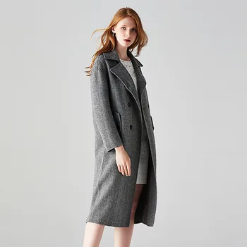 Dlho vlnené zmesi cashmere coats pre ženy 2019 jeseň zima bežné dámy bundy plus veľkosť kabát kávy pričom uhlopriečny