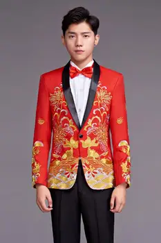 Refrén Čínsky štýl vám vyhovuje pre mužov sako chlapci prom mariage odevy móda slim výšivky masculino najnovšie kabát vzory červená