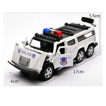 1:32 Šesť-kolesové Hummer Zliatiny Polícia Off-road Model autíčka Zvuk, Svetlo, Vytiahnuť Späť Chariot Hračky Auto pre deti