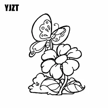 YJZT 10 CM*14.2 CM, Kvety A Motýľ Krásne Šikovný Vinyl Kotúča, Originálne Auto Nálepky Čierna/Strieborná C19-0631