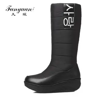 Fanyuan Nové Bavlna módne nepremokavé čižmy žien kolená vysoké topánky ploché zimné topánky na platforme kožušiny topánky ženy 35-44 veľkosť