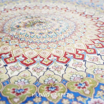 Yilong 10'x10' Vinobranie, turecký koberec béžová medailón kolo ručne viazané orientálna hodvábny koberec (ZQG444A)