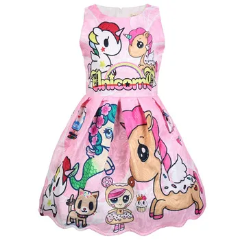 Bez rukávov Deti Party Šaty Tlač roztomilý Kreslený Fashion dievčatá oblečenie navrhnuté nové letné unicorn princess šaty
