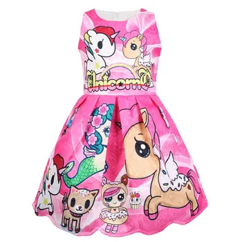 Bez rukávov Deti Party Šaty Tlač roztomilý Kreslený Fashion dievčatá oblečenie navrhnuté nové letné unicorn princess šaty