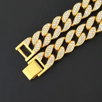 Luxusné Mužov Zlatá Farba Watch & Neckalce & Braclete & Krúžok & Náušnice Kombinovaný Set Ľadu Z Kubánskej Crystal Miami Náhrdelník Reťazca Pre Mužov