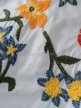 WISHBOB Tričko krátke šaty ryby rukávy Kvetinový vyšívané na ramená, rukávy s asymetrickým lemom Vpredu tlačidlá hore s vreckami