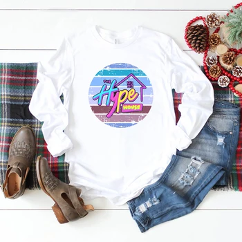 2021 Humbuk Dom T-shirt 90. rokov Estetické Oblečenie Vtipné Ženy tričko Ulici Žena Dlhý Rukáv Topy Lady Bavlna Biela Tees