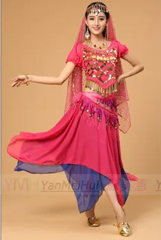 2017 Novej Ženy, Brušný Tanec Kostým Indián oblečenie Bollywood Dance Kostýmy pre lady 3-4-5-7pcs sady Sequined brucho sukne