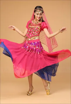 2017 Novej Ženy, Brušný Tanec Kostým Indián oblečenie Bollywood Dance Kostýmy pre lady 3-4-5-7pcs sady Sequined brucho sukne