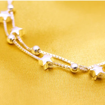 MIESTILO Každodenné Dvojité Pramene Star Charms 925 Sterling Silver Náramky pre Ženy Elegantná Bridesmaid, Mincový striebro-šperky