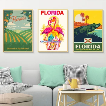 Pozri Amerika Florida Sunny Beach Plátne Obrazy Vintage Cestovné Stenu Kraft Plagáty Potiahnuté Samolepky Na Stenu Domova Darček