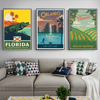 Pozri Amerika Florida Sunny Beach Plátne Obrazy Vintage Cestovné Stenu Kraft Plagáty Potiahnuté Samolepky Na Stenu Domova Darček