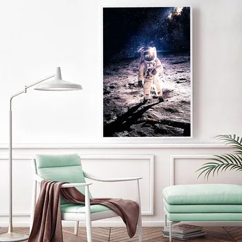 Nordic Štýl Plátno Art Print Priestor Maľovaní Plagátov a Vytlačí Astronaut obrazov na Stenu pre Obývacia Izba Domáce Dekorácie Č Rám