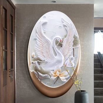 3d Troch-dimenzionální Plastický Dekoratívne Maľby Swan Svetlo Luxusné Lotus Uličkou Chodby, Maľovanie High-grade Nástenné Maľby
