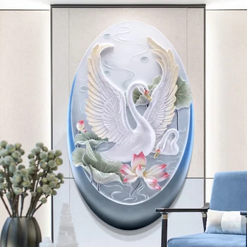 3d Troch-dimenzionální Plastický Dekoratívne Maľby Swan Svetlo Luxusné Lotus Uličkou Chodby, Maľovanie High-grade Nástenné Maľby