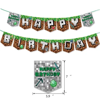 Zelená Cartoon Bannery Hra Rukoväť Radič Bunting Happy Birthday Baby Sprcha Hre Pixel Party Dekorácie