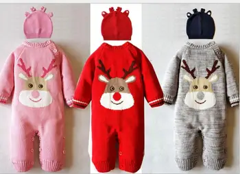 2018 Zime Vianoce elk štýl Dieťa Romper bavlna line textílie mäkké koraly hrubé novorodenca trakmi s parohy klobúk zimný kabát