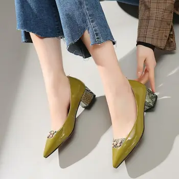 ALLBITEFO plný originálne kožené vysoké podpätky elegantné office ženy podpätky ukázal prst vysokom podpätku topánky