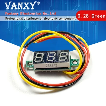 2 ks 0.28 palcový ultra malé zelené digitálnych DC digitálny voltmeter displej nastaviteľný hlavu triplet batérie voltmeter DC0-100V