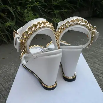 ASHIOFU Ručné Ženy Wadge Päty Sandále Zlaté retiazky Slingback Strany Prom Letné Topánky Večer Móda Veľkosť Topánky Sandále