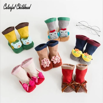 Newbron baby ponožky batoľa detský cartoon zvieratá kvet ponožky dieťa dieťa hrubé teplé podlahy ponožky pre 0~2t zábavné ponožky pre deti