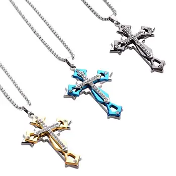 Móda Nehrdzavejúcej Ocele Cross Prívesok Náhrdelníky Panovačný Drahokamu Cross Prívesok Náhrdelníky pre Ženy, Mužov, Šperky