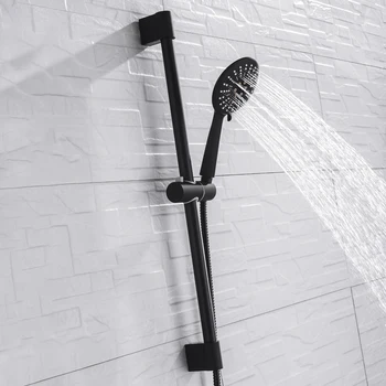 Nástenné Čierny Povlak Sprchovací Set s Ručnou Sprchou Nehrdzavejúcej Ocele Hadice, Nastaviteľné Posuvné Bar